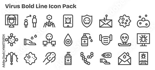 24 Bold Outline Style Icons - Virus Collection