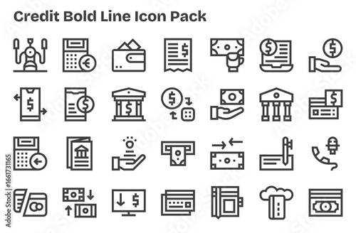 28 Credit Icons in Extra Bold Line Aesthetic