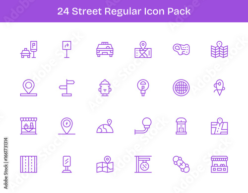 Regular Outline Icons - Street Set with 24 Vectors