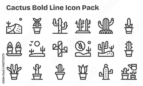 Cactus Vector Set - 18 Bold Line Icons