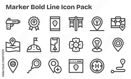 18 Icons for Marker in Bold Line Format
