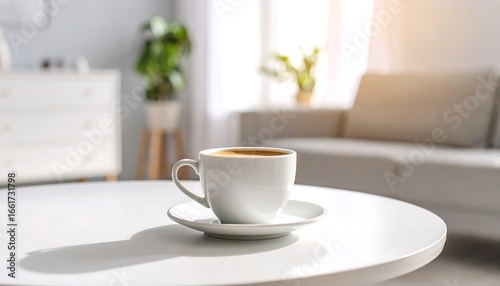 Wallpaper Mural White coffee cup on white coffee table Torontodigital.ca
