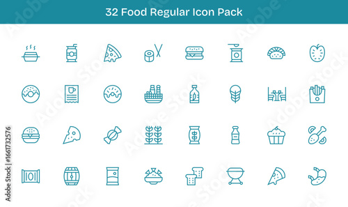 32 Regular Line Style Icons - Food Collection
