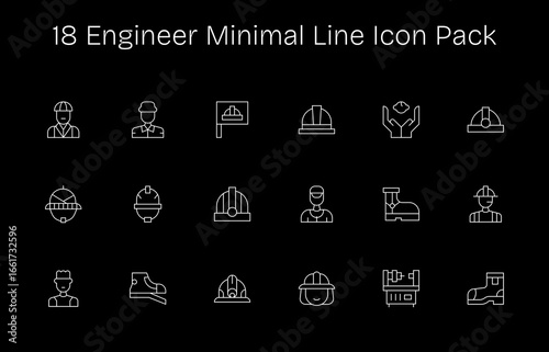 Minimal Line Icons - Engineer Set with 18 Vectors