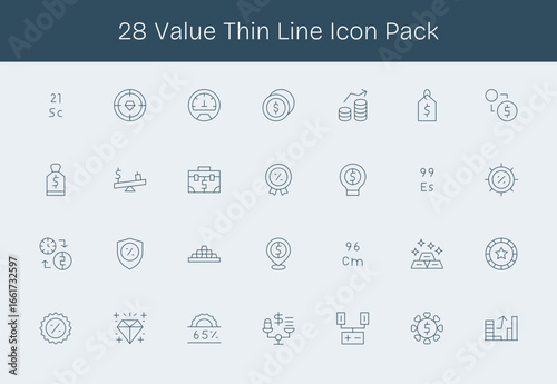 28 Icons for Value in Thin Line Format