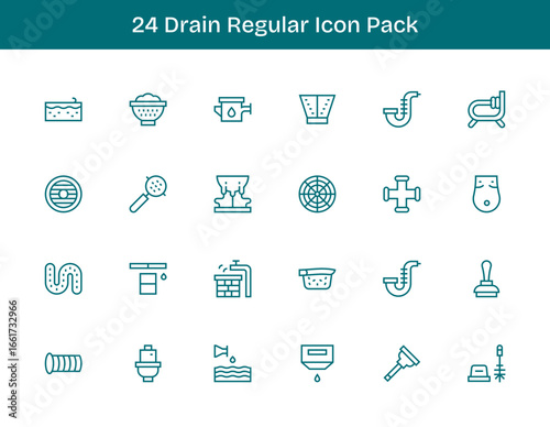 Drain - 24 Icons in Regular Outline Design