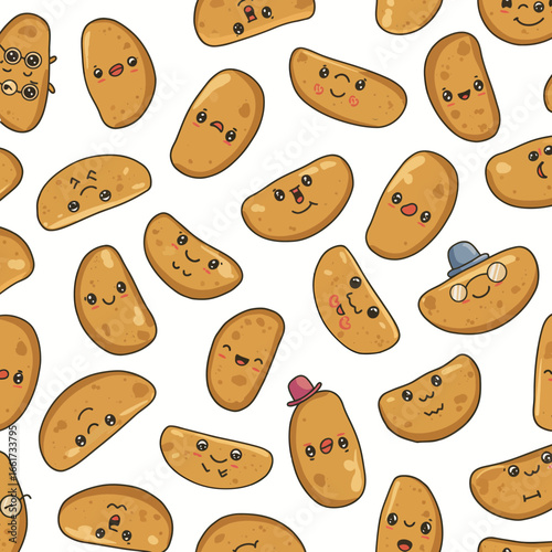 Cute Potato Characters - Fun Cartoon Vegetable Pattern Seamlessly Integrated