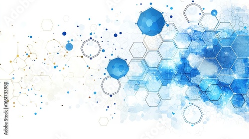 Blue-Gold Hexagonal Molecular Structure: Science & Biotech Background