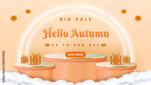 Podium Autumn Sale Promotional Banner With Gifts and Discounts