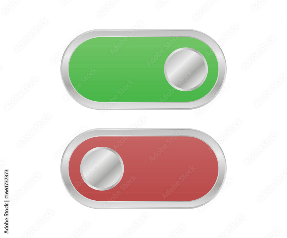Red and green toggle buttons, switch on and off. Red and green toggle buttons, switch on and off.