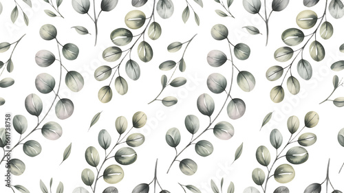Elegant Eucalyptus Leaves Botanical Pattern on Black Background