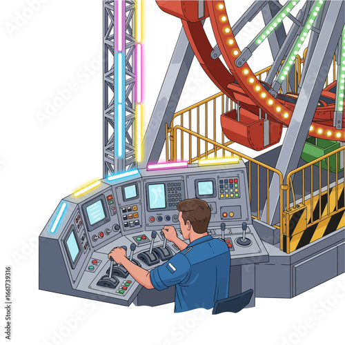 Entertainment and Fun: A Fairground Ride Operator at the Control Panel