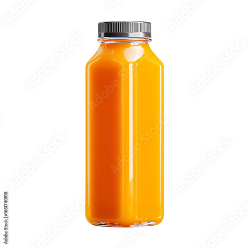 Tall Clear Bottle of Orange Juice beverage drink