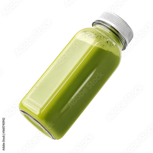 Green Juice Bottle With White Cap On Black Background