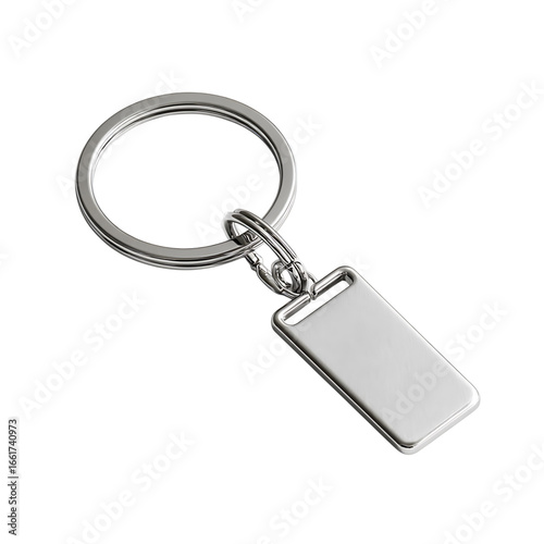 Silver Keychain With Rectangular Tag On Black Background