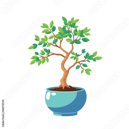 Vector art of bonsai tree in a blue pot