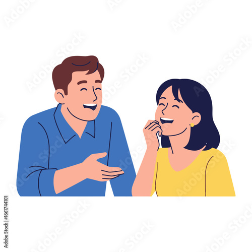 Heartfelt Laughter: A man and woman share a lighthearted moment of connection, their faces lit with genuine mirth and joy, creating a sense of warmth and camaraderie.