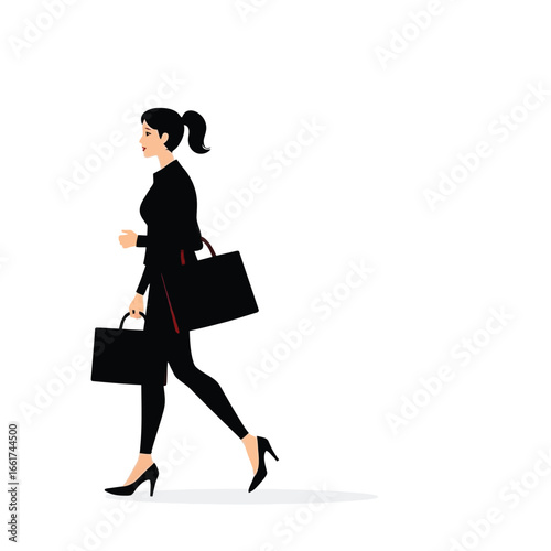 Vector art of woman walking with two handbags