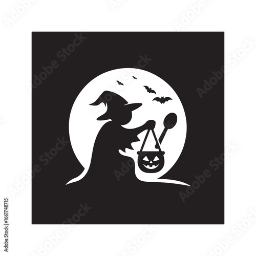  halloween treating  vector silhouette outline logo design illustration
