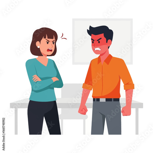Tension in the Office: A striking depiction of workplace conflict, showcasing a woman and a man engaged in a heated argument.