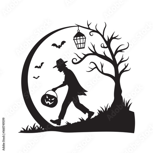  halloween treating  vector silhouette outline logo design illustration