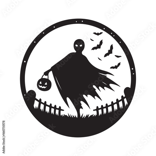  halloween treating  vector silhouette outline logo design illustration