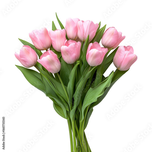 Beautiful Bouquet of Pink Tulips on White Background for Spring Celebrations