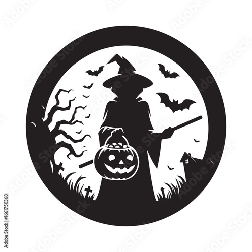  halloween treating  vector silhouette outline logo design illustration