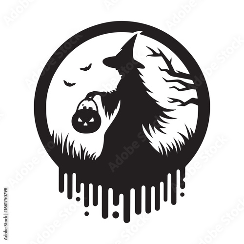  halloween treating  vector silhouette outline logo design illustration
