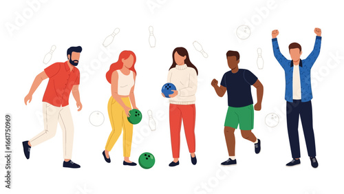 Bowling Team: Capturing the essence of camaraderie and friendly competition, a diverse group of individuals engages in the spirited game of bowling. They create an active, playful scene.