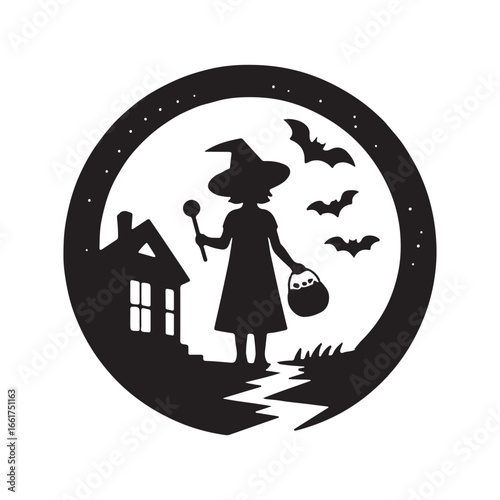  halloween treating  vector silhouette outline logo design illustration