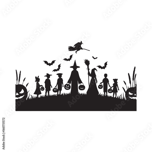  halloween treating  vector silhouette outline logo design illustration