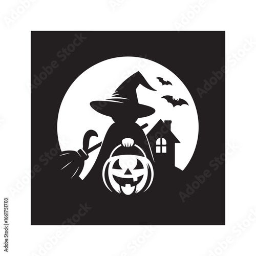  halloween treating  vector silhouette outline logo design illustration