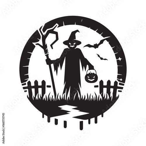  halloween treating  vector silhouette outline logo design illustration