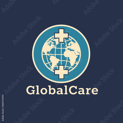 Global Care logo featuring a world map and medical crosses, symbolizing worldwide healthcare.