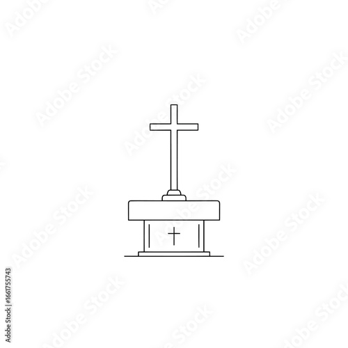 A simple illustration of an altar with a cross stands against a plain background, suitable for religious or spiritual contexts.