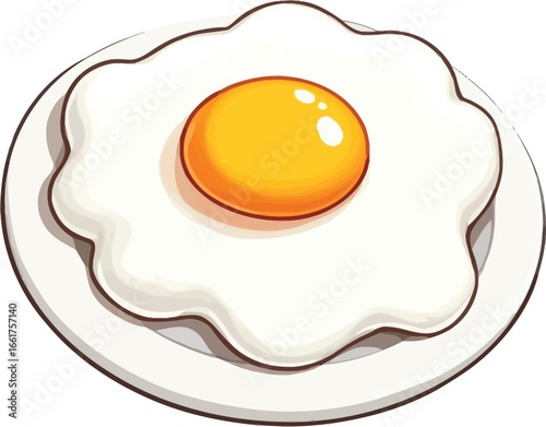 Fried Egg Icon Vector – Minimal Breakfast Food Illustration with Plate and Yolk for Cooking, Meal, and Culinary Concepts