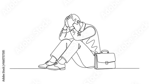 Despair: A poignant illustration of a person in distress, the lines evoke emotions of loneliness, dejection, stress and the crushing weight of responsibility.