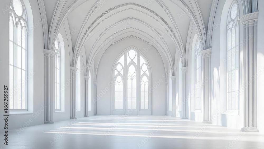 Obraz premium Empty white gothic cathedral