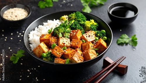 Teriyaki Tofu Bowl with Rice and Veggies