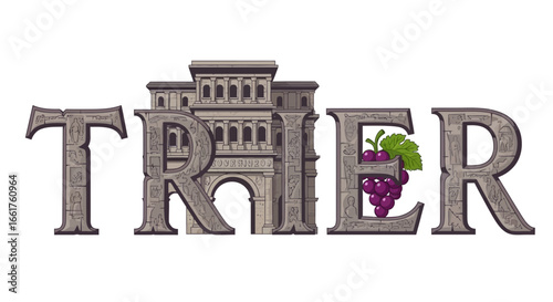 Trier Text Landmark with Germany, and White Background.