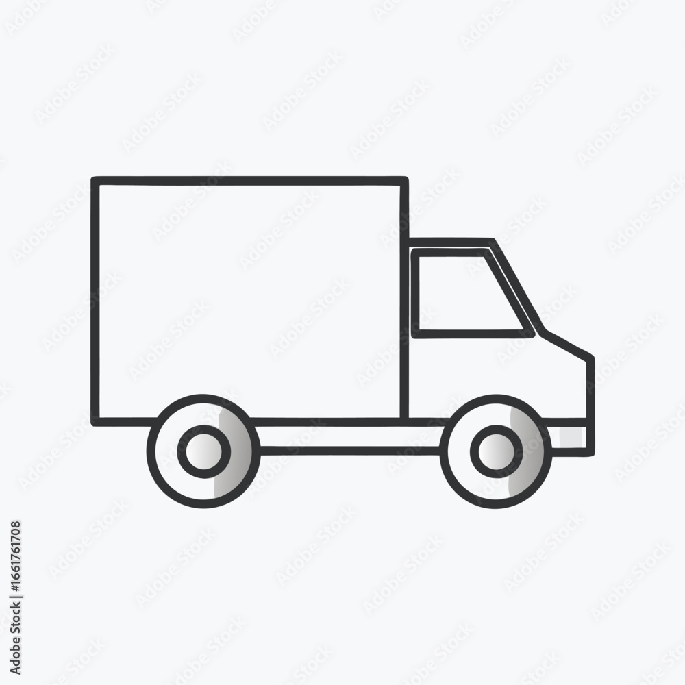 A simple line drawing of a delivery truck on a white background A simple line drawing of a delivery truck on a white background