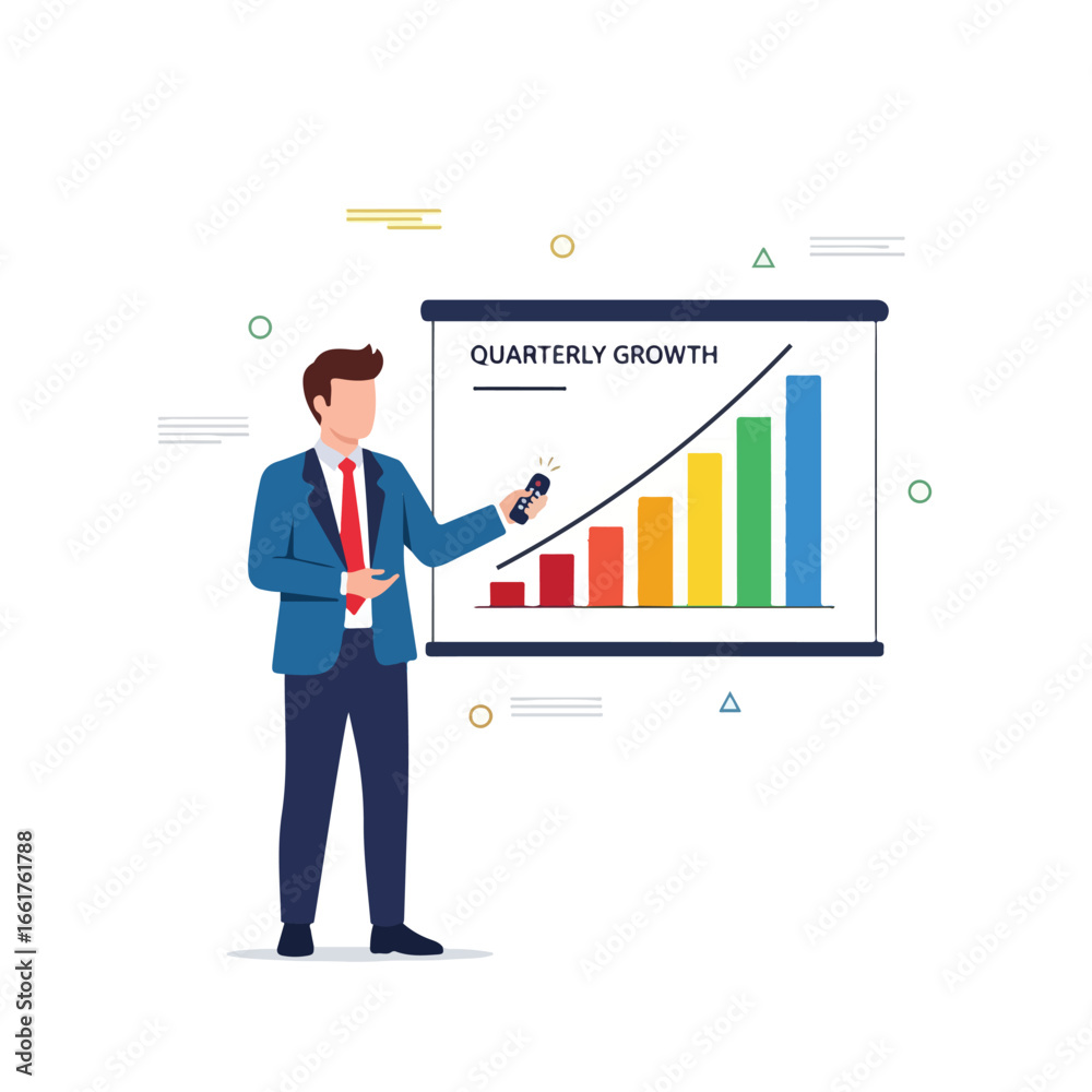 A businessman giving a presentation. An office worker explaining about business. Suitable for business and finance themes. design 2 A businessman giving a presentation. An office worker explaining about business. Suitable for business and finance themes. design 2