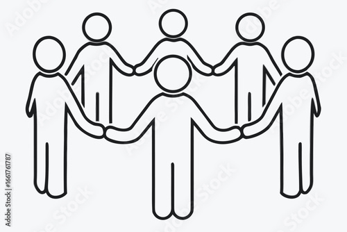 People standing in a circle holding hands in a united team gesture together
