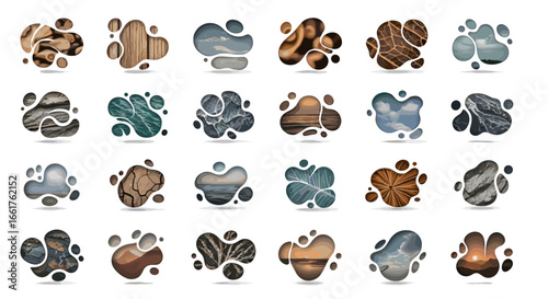 Collection of twenty four abstract blobs with different textures inside