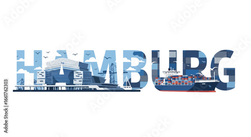 Hamburg Vector Landmark with Port, Sea, and Germany.