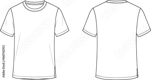 Blank white t-shirt template front and back view, isolated apparel mockup for fashion design, clothing branding, or custom printing