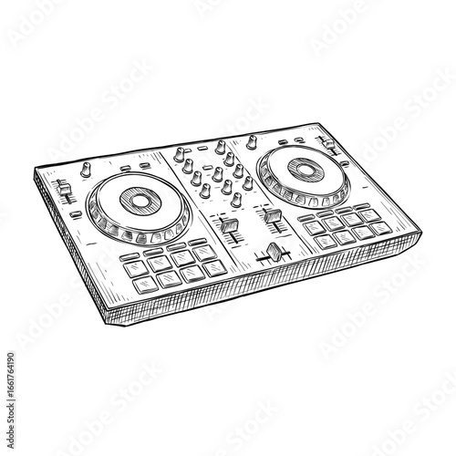 dj deck controller vector line art hand drawn illustration