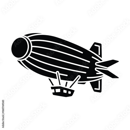 A black and white illustration of a stylized airship, ready for flight.
