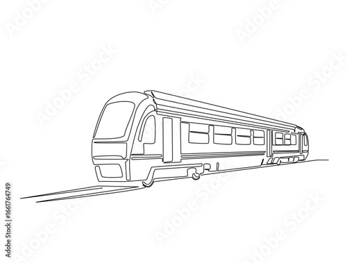 Continuous line art drawing of locomotive train. Train in single line art drawing vector illustration. Editable stroke.